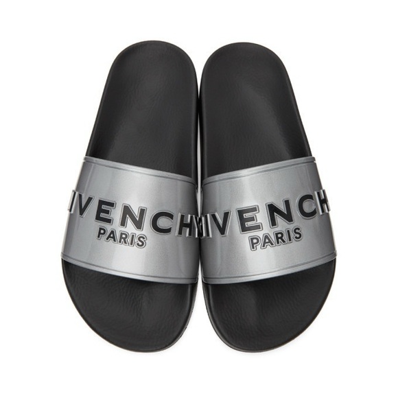 New Givenchy Silver Logo Flat rubber Sandals 40 - Picture 5 of 8